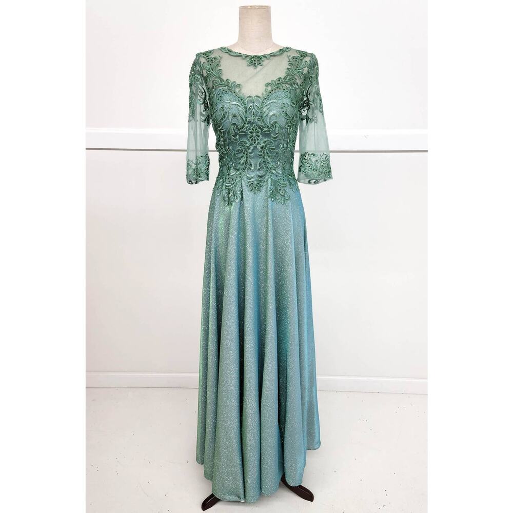 Chicas J006 Missy Maxi Dress Women L Blue Sparkly 3/4 Sleeve Formal Gown NWT - Picture 10 of 16
